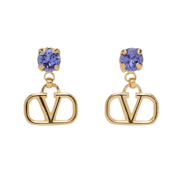 Valentino Garavani Gold & Purple VLogo Signature Earrings - Picture 1 of 4